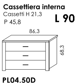 CASSETTIERA INTERNA 3 CASSETTI H 21 VANO 90 CM SCORREVOLE GOLF 2021