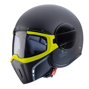 Casco jet Caberg Ghost Fluo con maschera removibile nero opaco giallo