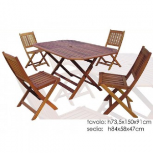 Set Tavolo Rettangolare Con 4 Sedie In Legno Scuro 91x150 cm Sedie Intrecciate Materiale Resistente Giardino Casa Arredare 