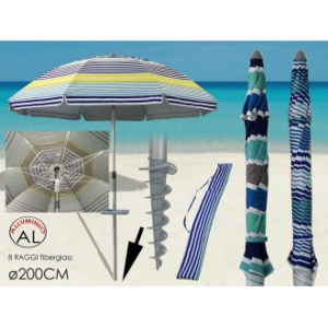 Ombrellone Da Spiaggia Estivo Colorato 200 cm Con Trivella Per Montarlo Facilmente Adatto Estate Riparo Dal Sole