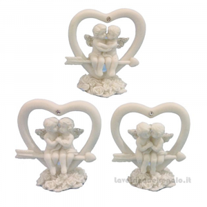 Cherubini seduti su Cuore di Cupido con freccia in resina 4.5x3x6 cm - Idea Regalo