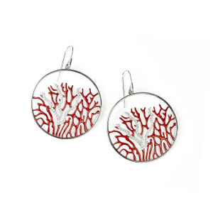 Orecchini pendenti ramo di corallo in argento smalto e zirconi