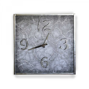 Orologio da parete cornice in ecopelle Astratto 14 glitter argento nero 57x57 cm