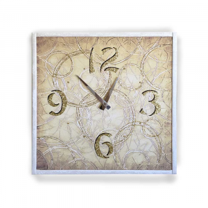 Orologio da parete cornice in ecopelle crema Astratto 14 glitter oro nero  57x57