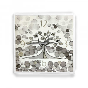 Orologio da parete cornice ecopelle bianca albero vita 26 glitter argento 57x57 cm