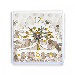 Orologio da parete cornice ecopelle crema albero vita 26 glitter oro 57x57 cm