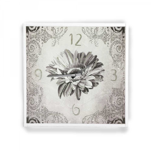 Orologio da parete cornice ecopelle bianca floreale 30 glitter argento 57x57 cm