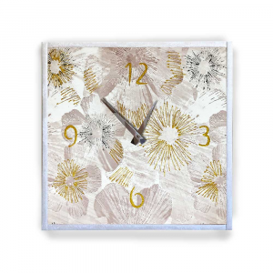 Orologio da parete cornice in ecopelle crema astratto 34 glitter oro 57x57 cm