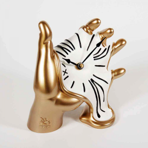 Orologio da tavolo surrealista Mano in resina decorata oro bianco Made in Italy  