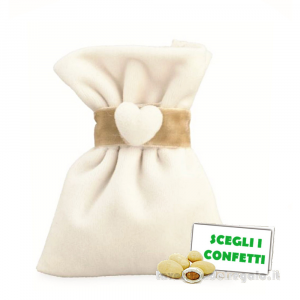 Sacchetto Portaconfetti bianco Bomboniera Matrimonio con Cuore in vellutino 8x10 cm