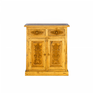 Credenza bassa in legno di teak con ante e cassetti intagliati