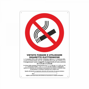 Cartello Vietato fumare e utilizzare sigarette elettroniche con norma