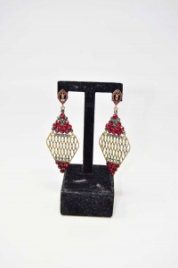 Earrings Stones Red Pendants