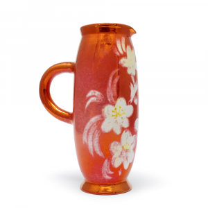 Faenza red ceramic jug with floral design and handle Ceramiche Lega
