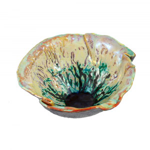 Faenza ceramic handmade bowl centerpiece turquoise golden 17 diam