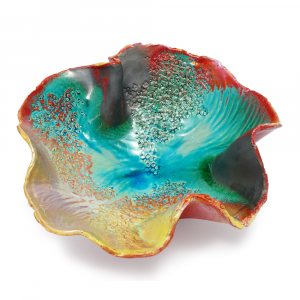 Centerpiece bowl Mare in handmade Faenza ceramic turquoise gold 35 diam