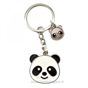 Portachiavi Panda in metallo smaltato 3 cm - Bomboniera comunione