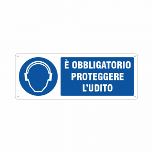 CARTELLO AUTOADESIVO 'OBBLIGO PROTEGGERE GLI OCCHI'. MM. 350X125