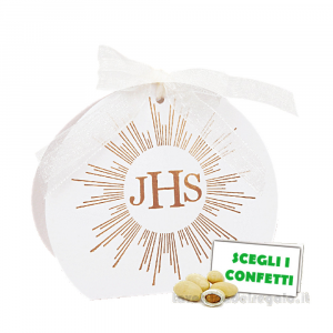 Scatola borsetta Portaconfetti bianca Bomboniera Comunione con Radiale in oro 6x4x9 cm
