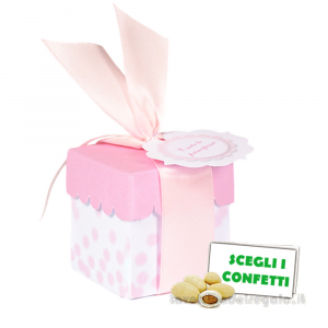 Scatola cubo Portaconfetti rosa Bomboniera Battesimo Bimba con bollino 5x5x5 cm