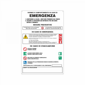 Cartello norme di comportamento in caso di emergenza