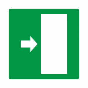 Cartello con simbolo uscita di emergenza a destra