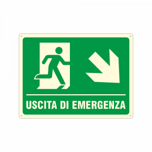 Cartello luminescente uscita di emergenza in basso a destra UNI EN ISO 7010