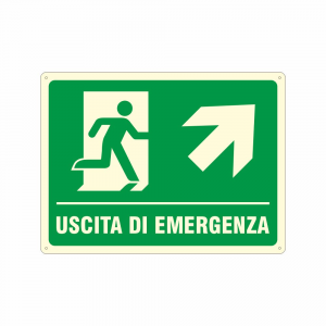Cartello luminescente uscita di emergenza in alto a destra UNI EN ISO 7010