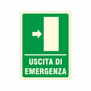 Cartello luminescente uscita di emergenza a destra