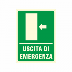 Cartello luminescente uscita di emergenza a sinistra