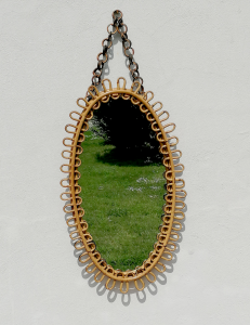 Specchio vintage ovale in bambù