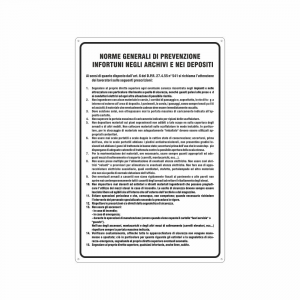 Cartello Norme generali prevenzione infortuni negli archivi e depositi