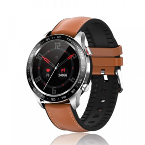 David Lian - Smartwatch con cinturino in similpelle marrone e cassa acciaio 