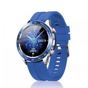 David Lian - Smartwatch con cinturino in silicone blu e cassa acciaio 
