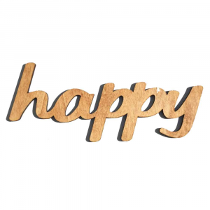 Scritta HAPPY da parete in legno di castagno fatta a mano 100% Made in Italy