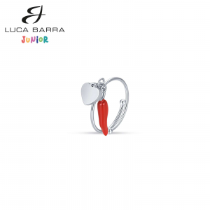 Luca Barra - Anello in acciaio con corno rosso e cuore
