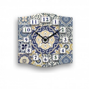 Orologio Da Parete 38x38 cm Stile Shabby Azulej Colore Blu Con Decorazioni Beige Casa