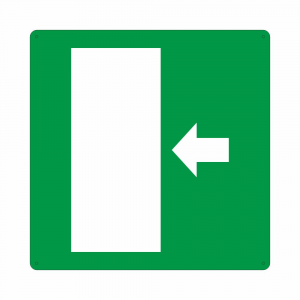Cartello con simbolo uscita di emergenza a sinistra