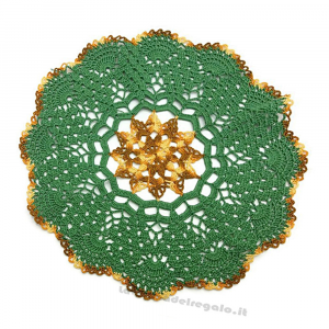 Centrino verde e marrone sfumato rotondo ad uncinetto 35 cm - Handmade in Italy