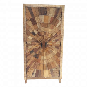 Credenza alta / Armadio in legno di mango con ante mosaico in legno di teak recuperato