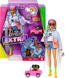 Barbie Extra Bambola con Giubbotto di Jeans Cagnolino Trecce Arcobaleno e Tanti Accessori Giocattolo per Bambini 3+Anni