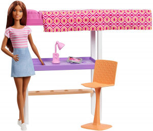 Barbie Playset Camera da Letto Bambola Brunette con Letto Scrivania e Accessori Giocattolo per Bambini 3+ Anni FXG52