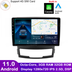 ANDROID autoradio navigatore per SsangYong Korando 3 2010-2013 CarPlay Android Auto GPS USB WI-FI Bluetooth 4G LTE