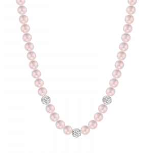 Luca Barra - Collana in acciaio con perle rosa e cristalli bianchi