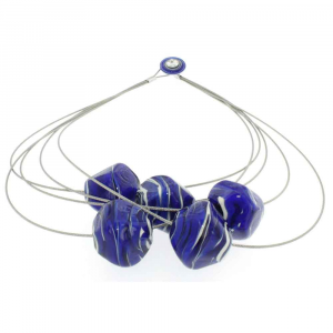 Collana artigianale di design in vetro di Murano STONE5 blu