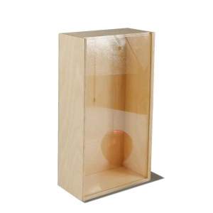 Scatola in legno con coperchio scorrevole trasparente per due bottiglie