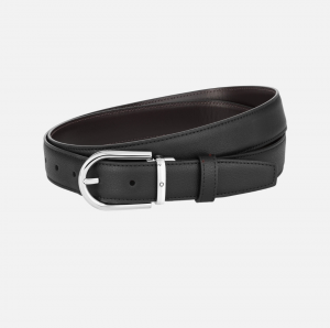 Cintura Montblanc reversibile in pelle nera/marrone 30 mm con fibbia a ferro di cavallo