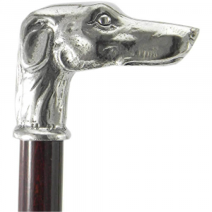 Walking stick Greyhound in precious pewter and wood