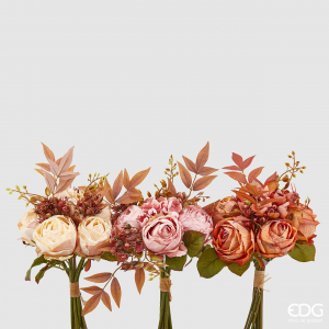 Edg Bouquet Rosa Con Ramo 3 Colori Assortiti  Fiore Artificiale  