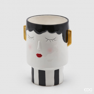 Edg Vaso In Ceramica Con Volto Bianco E Orecchie H20 D13 Moderno Elegante